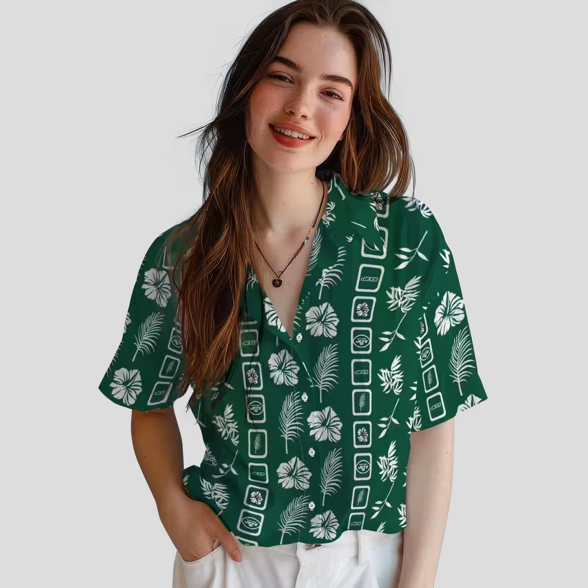 New York Jets Football Hawaiian Shirt, Floral Green Aloha NFL Fan Shirt