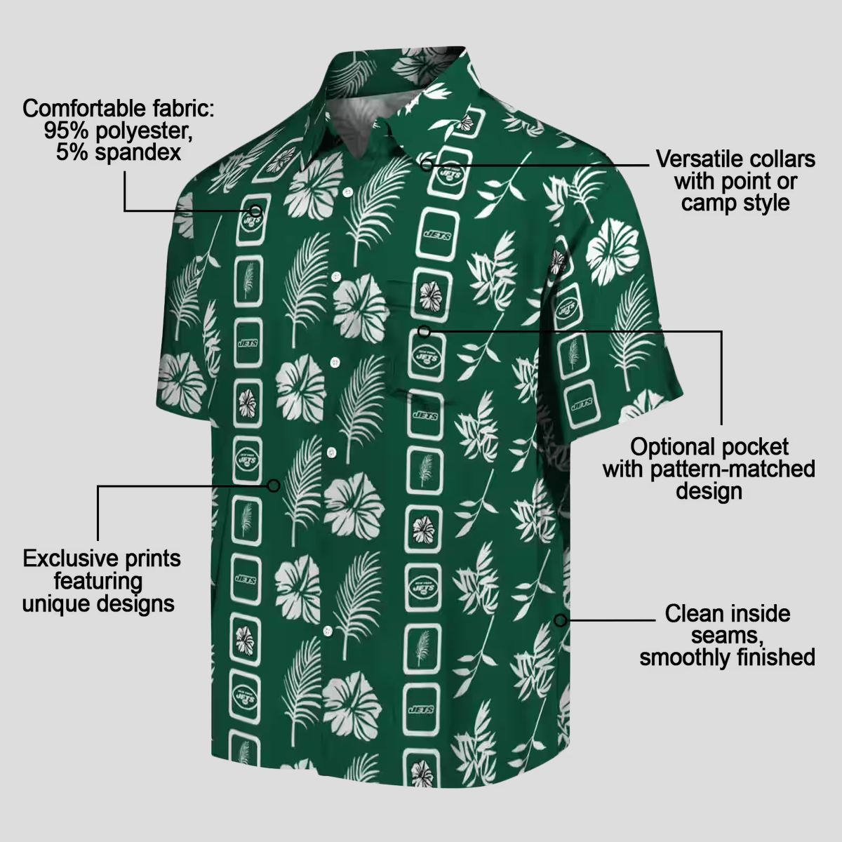 New York Jets Football Hawaiian Shirt, Floral Green Aloha NFL Fan Shirt
