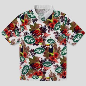 New York Jets Green Red Hawaiian Shirt, Floral Toucan Tropical NFL Fan Apparel
