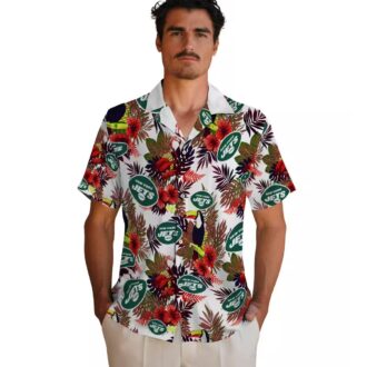 New York Jets Green Red Hawaiian Shirt, Floral Toucan Tropical NFL Fan Apparel