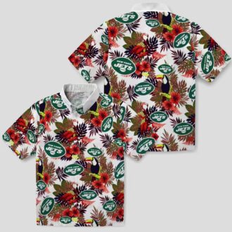 New York Jets Green Red Hawaiian Shirt, Floral Toucan Tropical NFL Fan Apparel