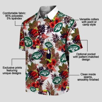 New York Jets Green Red Hawaiian Shirt, Floral Toucan Tropical NFL Fan Apparel