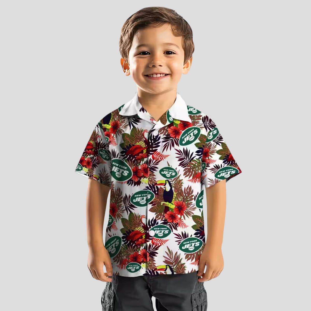 New York Jets Green Red Hawaiian Shirt, Floral Toucan Tropical NFL Fan Apparel