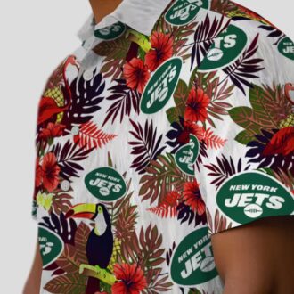 New York Jets Green Red Hawaiian Shirt, Floral Toucan Tropical NFL Fan Apparel