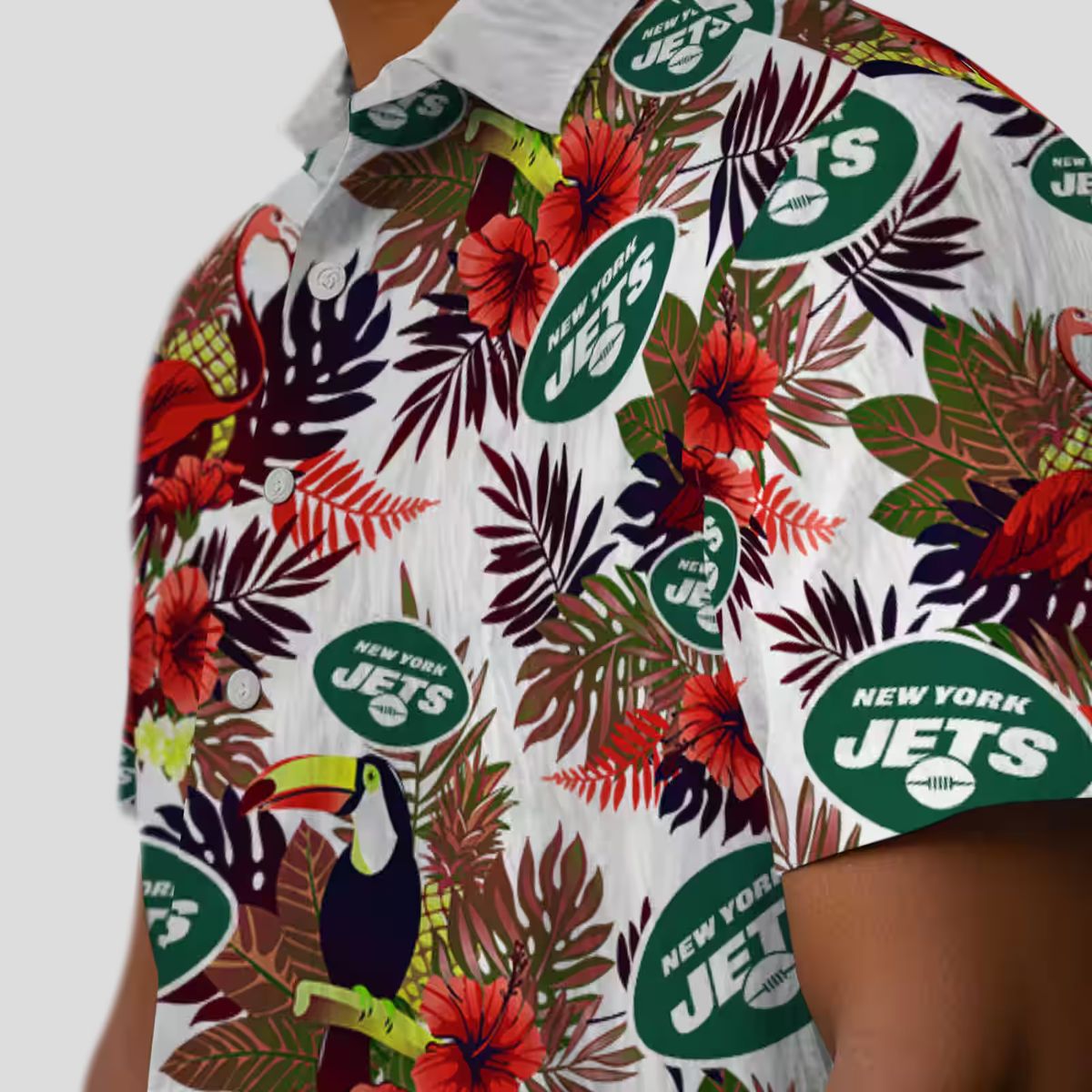New York Jets Green Red Hawaiian Shirt, Floral Toucan Tropical NFL Fan Apparel