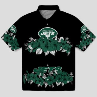 New York Jets Hawaiian Button Up Shirt, Tropical Hibiscus Stripe Summer Outfit