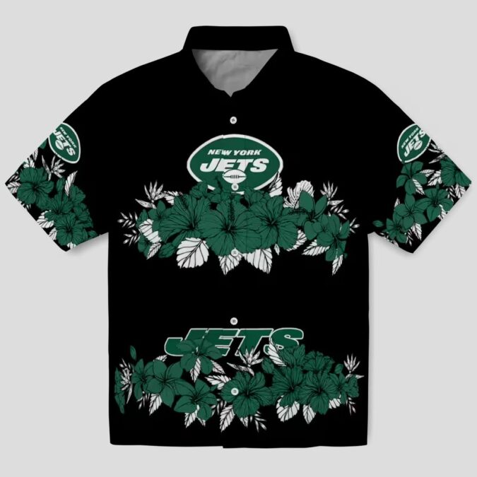 New York Jets Hawaiian Button Up Shirt, Tropical Hibiscus Stripe Summer Outfit