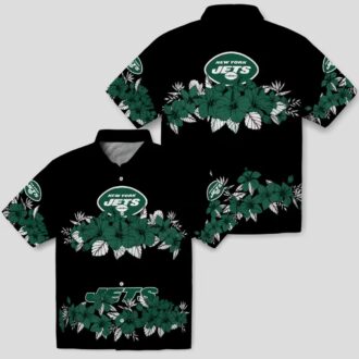 New York Jets Hawaiian Button Up Shirt, Tropical Hibiscus Stripe Summer Outfit