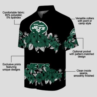 New York Jets Hawaiian Button Up Shirt, Tropical Hibiscus Stripe Summer Outfit