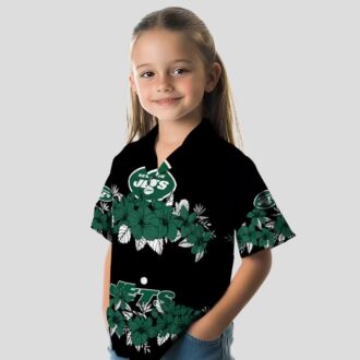 New York Jets Hawaiian Button Up Shirt, Tropical Hibiscus Stripe Summer Outfit