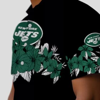 New York Jets Hawaiian Button Up Shirt, Tropical Hibiscus Stripe Summer Outfit
