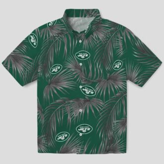 New York Jets Hibiscus Floral Hawaiian Shirt - Green Leafy Palms Print