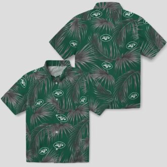 New York Jets Hibiscus Floral Hawaiian Shirt - Green Leafy Palms Print