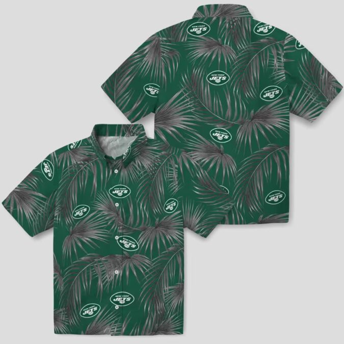 New York Jets Hibiscus Floral Hawaiian Shirt - Green Leafy Palms Print