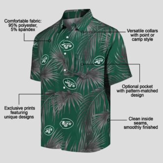 New York Jets Hibiscus Floral Hawaiian Shirt - Green Leafy Palms Print