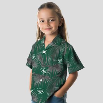 New York Jets Hibiscus Floral Hawaiian Shirt - Green Leafy Palms Print
