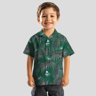 New York Jets Hibiscus Floral Hawaiian Shirt - Green Leafy Palms Print