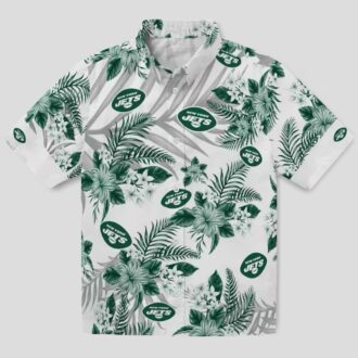 New York Jets Hibiscus Palm Hawaiian Shirt, Green White Tropical Football Apparel