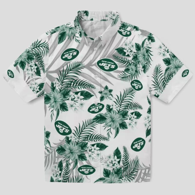 New York Jets Hibiscus Palm Hawaiian Shirt, Green White Tropical Football Apparel