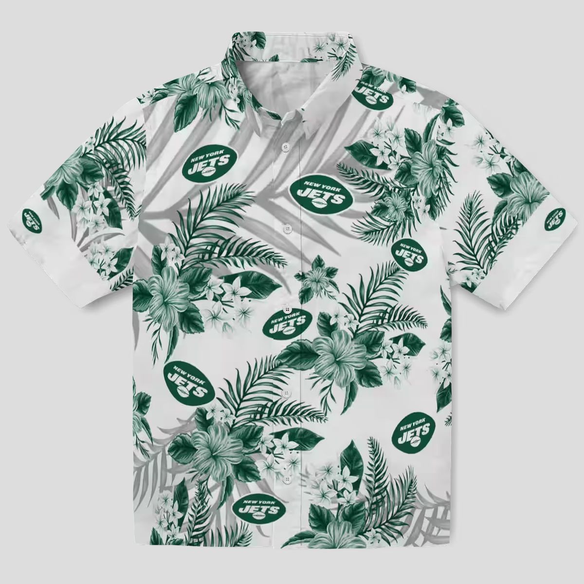 New York Jets Hibiscus Palm Hawaiian Shirt, Green White Tropical Football Apparel