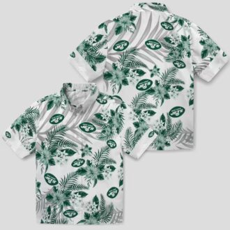 New York Jets Hibiscus Palm Hawaiian Shirt, Green White Tropical Football Apparel