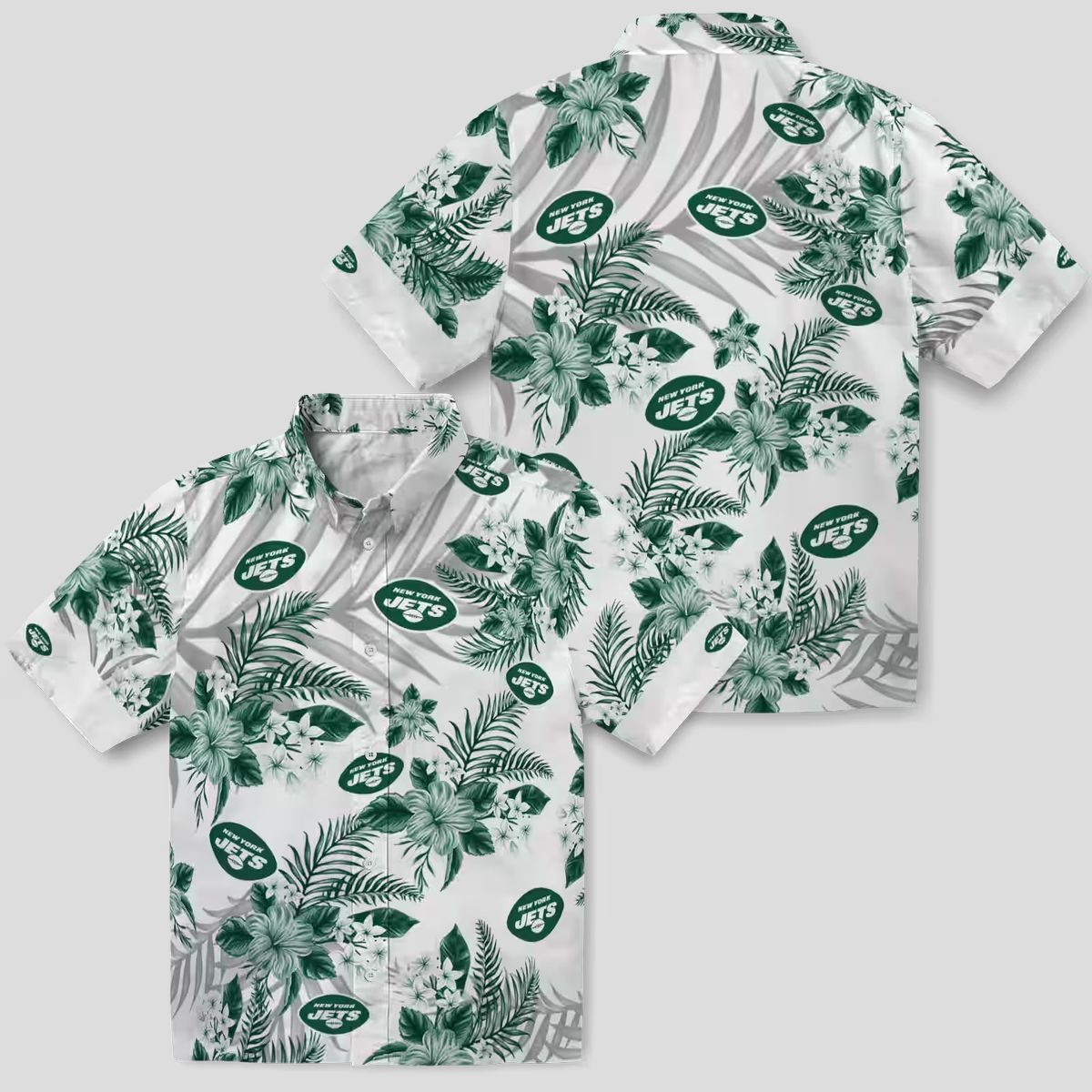 New York Jets Hibiscus Palm Hawaiian Shirt, Green White Tropical Football Apparel