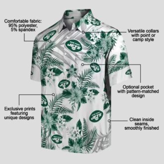 New York Jets Hibiscus Palm Hawaiian Shirt, Green White Tropical Football Apparel