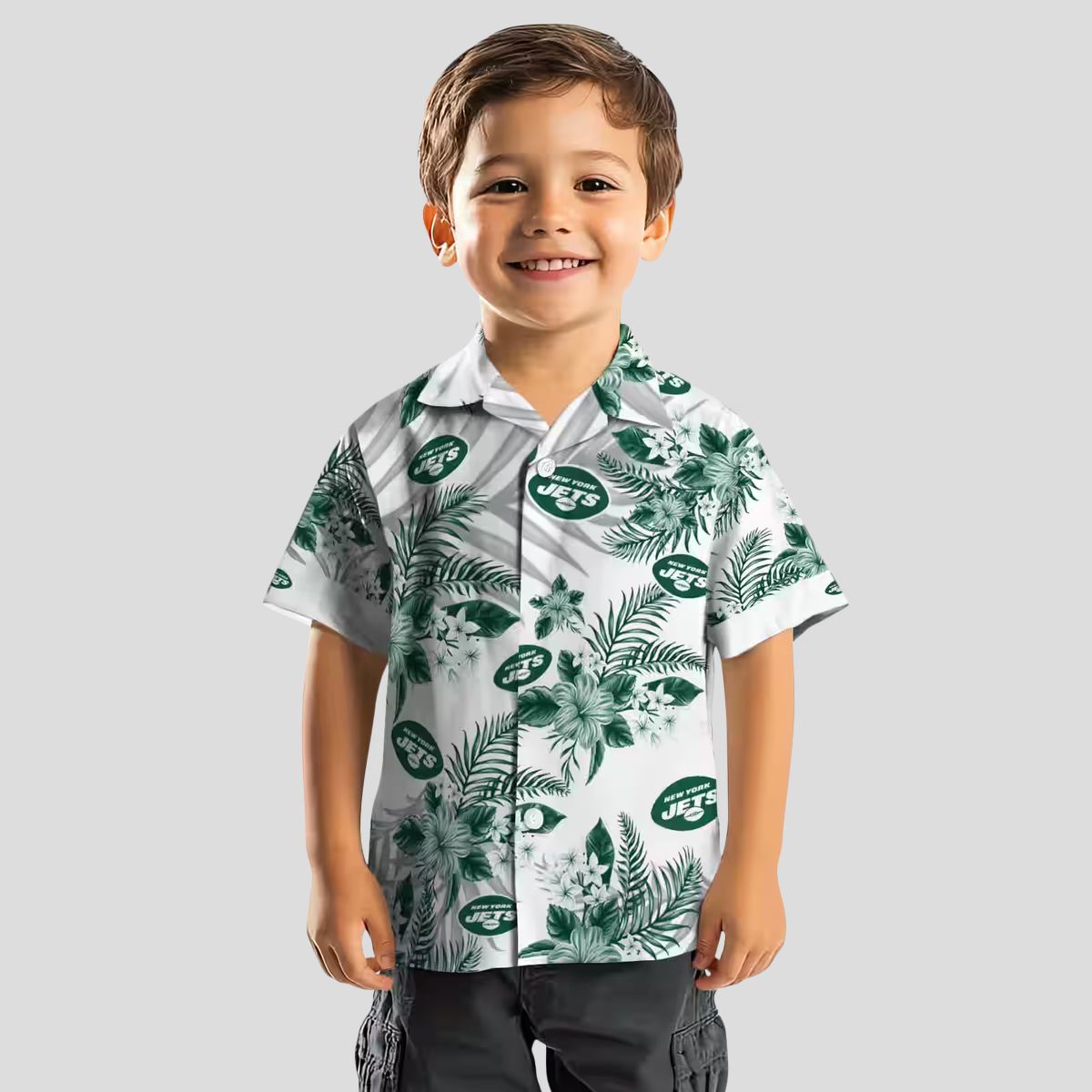 New York Jets Hibiscus Palm Hawaiian Shirt, Green White Tropical Football Apparel