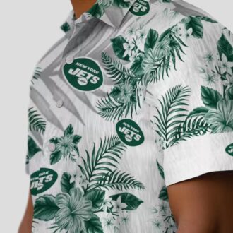 New York Jets Hibiscus Palm Hawaiian Shirt, Green White Tropical Football Apparel