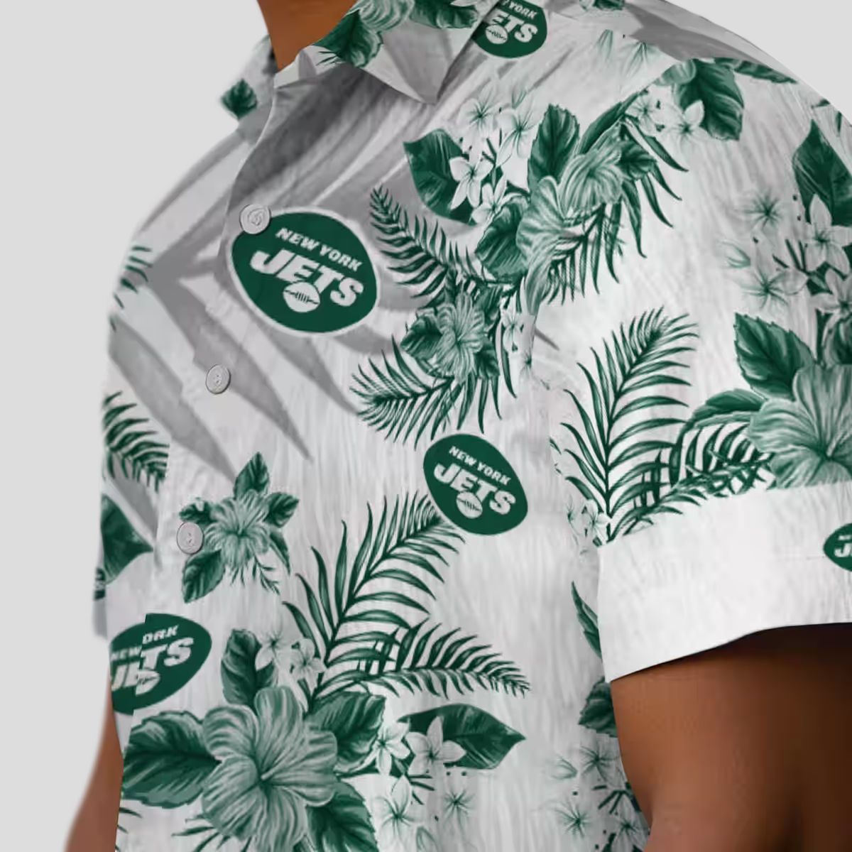New York Jets Hibiscus Palm Hawaiian Shirt, Green White Tropical Football Apparel