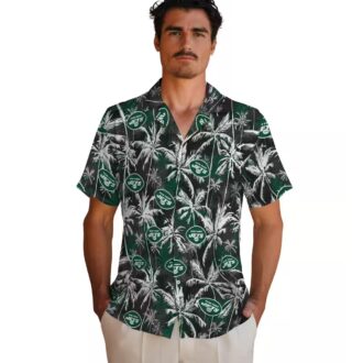 New York Jets Palm Leaf Hawaiian Shirt, Green Black NFL Team Fanwear