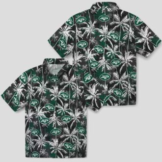 New York Jets Palm Leaf Hawaiian Shirt, Green Black NFL Team Fanwear