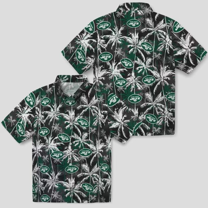New York Jets Palm Leaf Hawaiian Shirt, Green Black NFL Team Fanwear