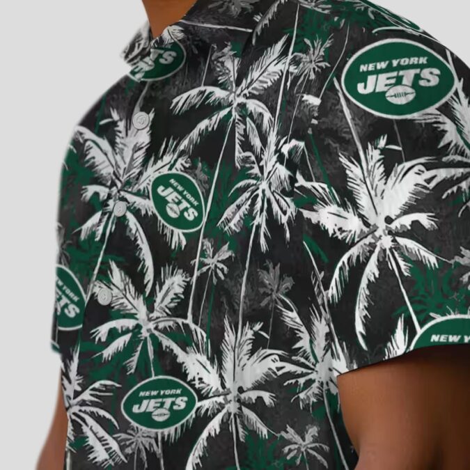 New York Jets Palm Leaf Hawaiian Shirt, Green Black NFL Team Fanwear