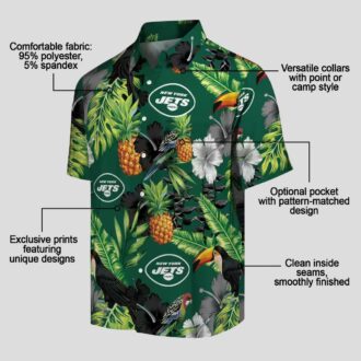 New York Jets Summer Hawaiian Shirt - Tropical Toucan Hibiscus Pineapple Design
