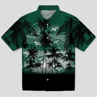 New York Jets Sunset Scene Green Black Hawaiian Shirt, Custom NFL Team Apparel