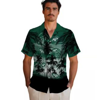 New York Jets Sunset Scene Green Black Hawaiian Shirt, Custom NFL Team Apparel