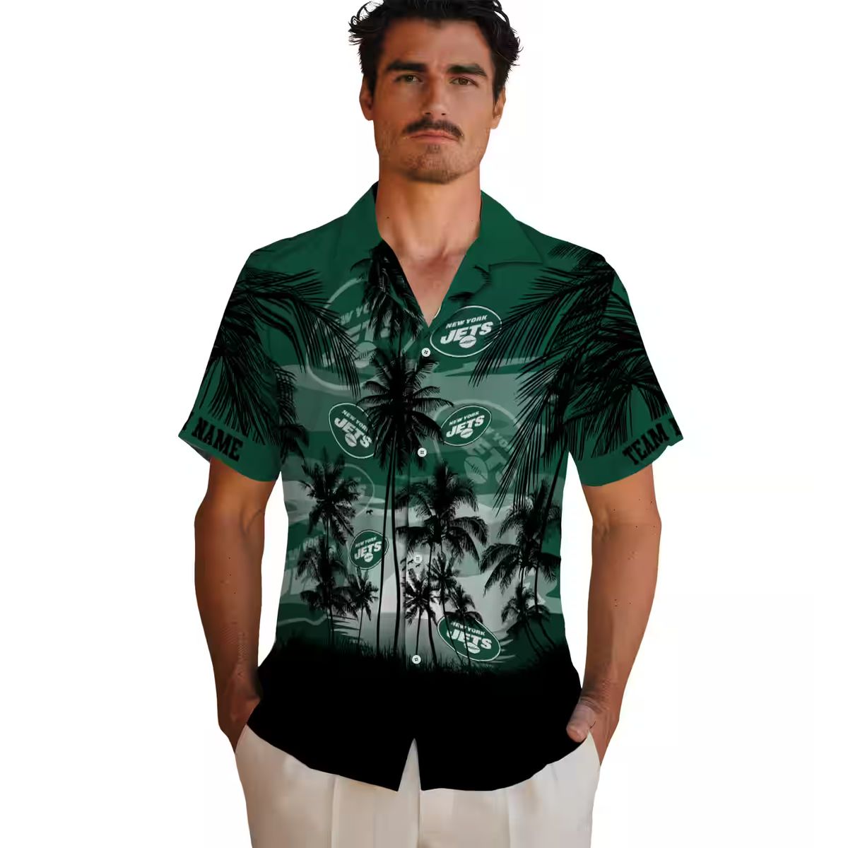 New York Jets Sunset Scene Green Black Hawaiian Shirt, Custom NFL Team Apparel