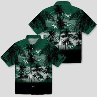 New York Jets Sunset Scene Green Black Hawaiian Shirt, Custom NFL Team Apparel