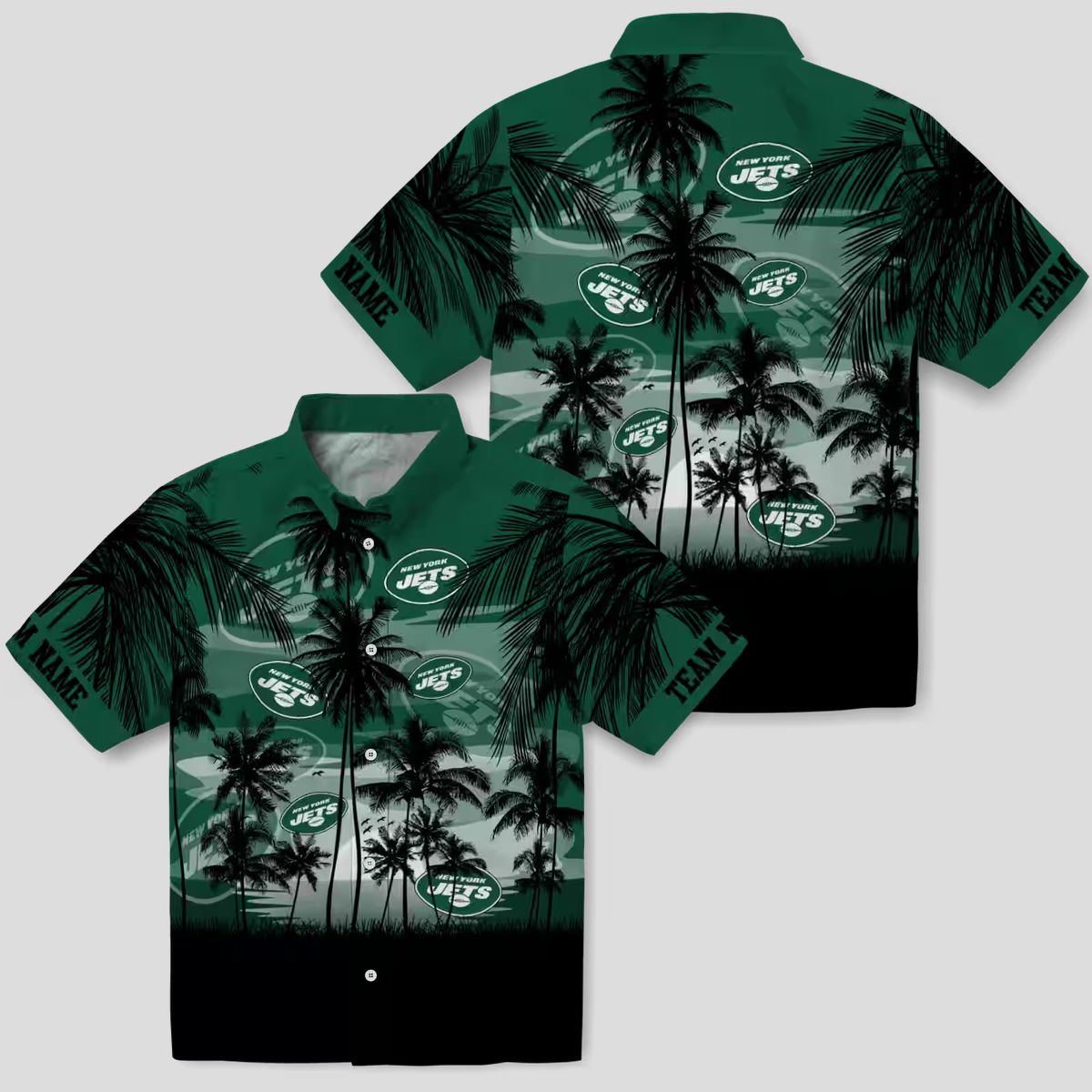 New York Jets Sunset Scene Green Black Hawaiian Shirt, Custom NFL Team Apparel