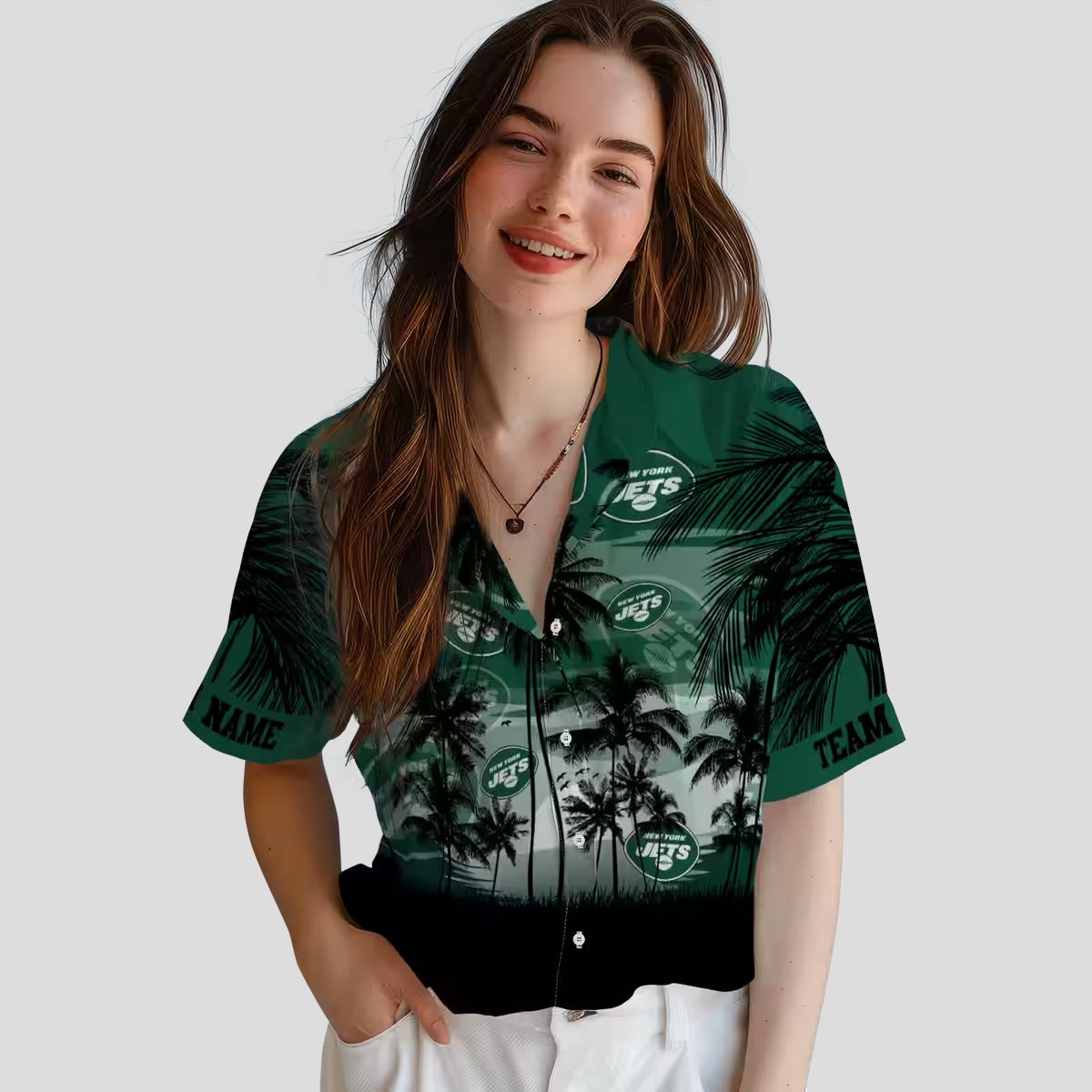 New York Jets Sunset Scene Green Black Hawaiian Shirt, Custom NFL Team Apparel