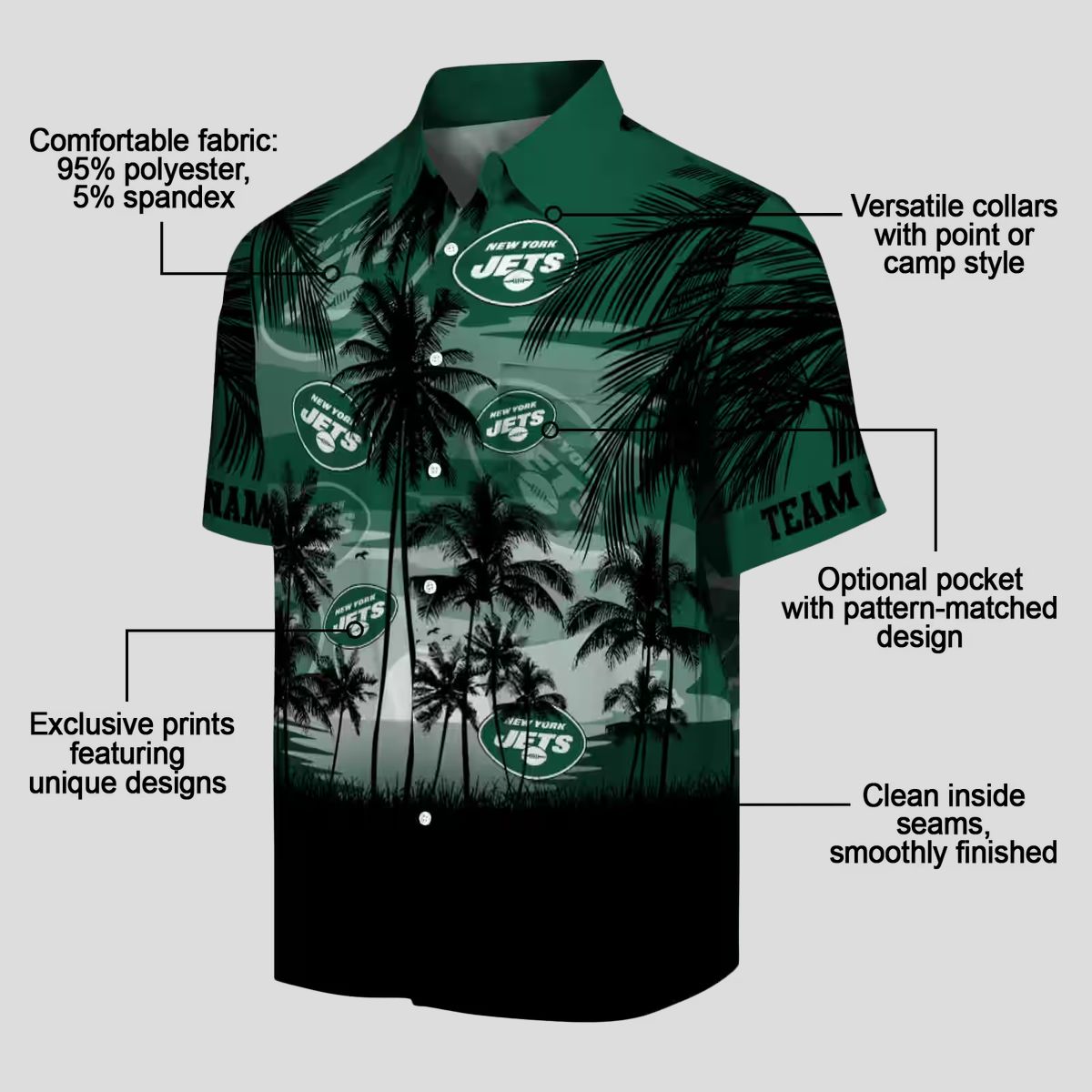 New York Jets Sunset Scene Green Black Hawaiian Shirt, Custom NFL Team Apparel