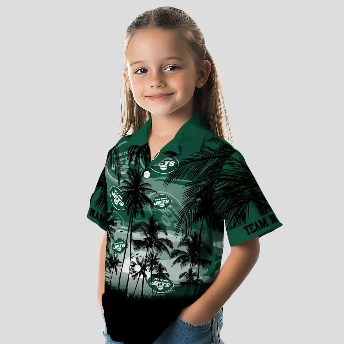 New York Jets Sunset Scene Green Black Hawaiian Shirt, Custom NFL Team Apparel