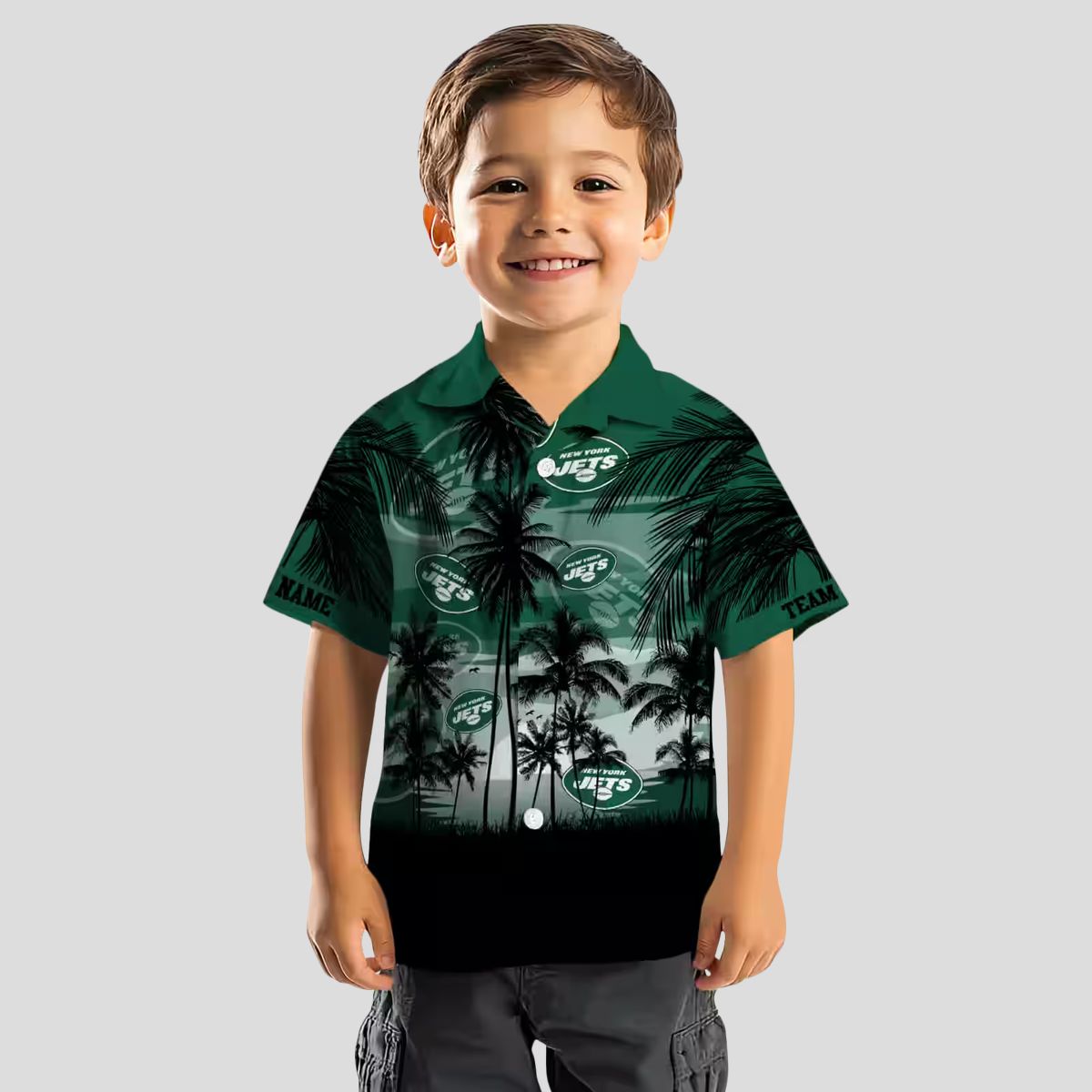 New York Jets Sunset Scene Green Black Hawaiian Shirt, Custom NFL Team Apparel