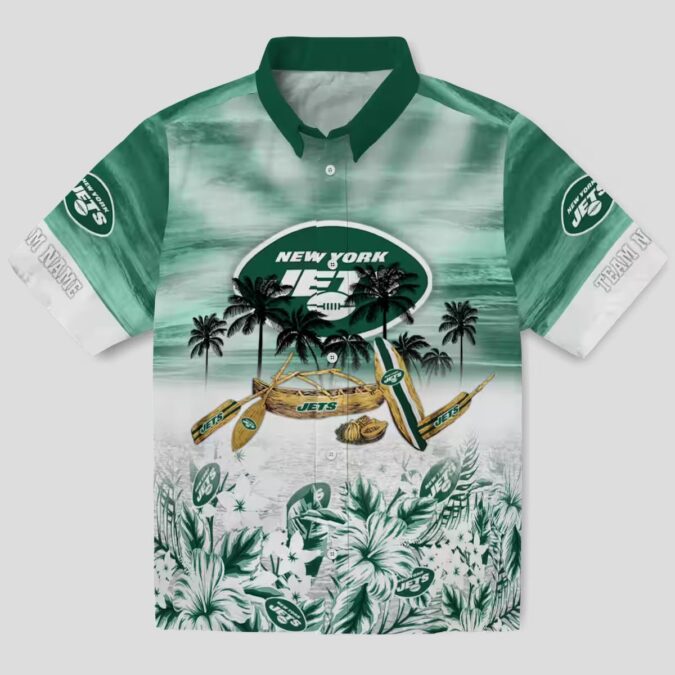 New York Jets Tropical Canoe Hawaiian Shirt, Personalized NFL Beach Wear for Fans