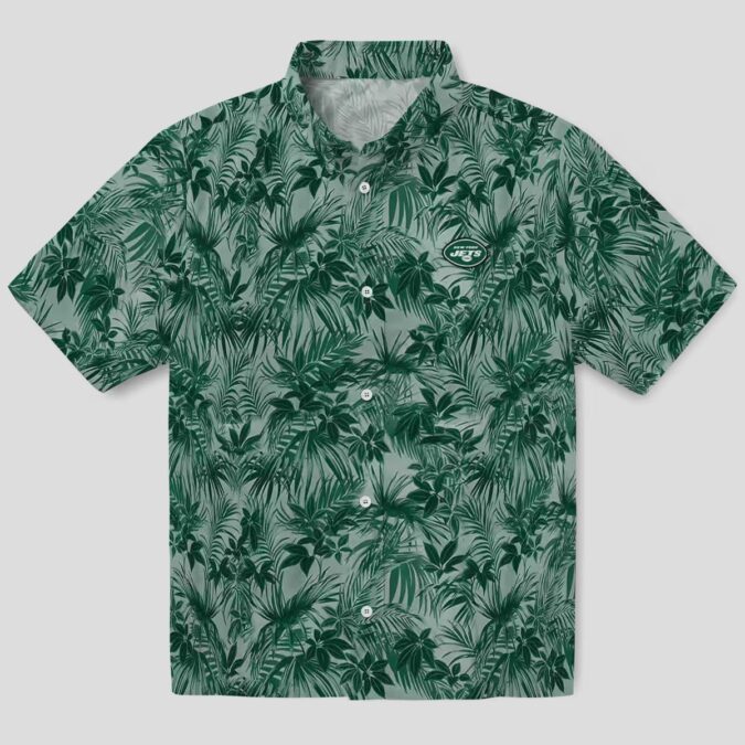 New York Jets Tropical Hawaiian Shirt, Green Palm & Leaf NFL Apparel