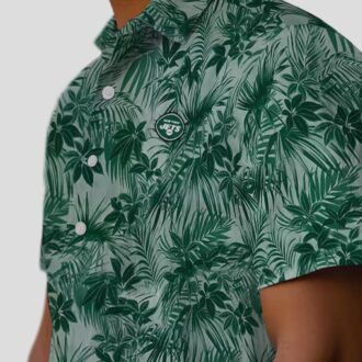 New York Jets Tropical Hawaiian Shirt, Green Palm & Leaf NFL Apparel
