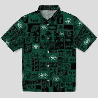 New York Jets Tropical Patchwork Hawaiian Shirt, Green Black Floral Football Fan Wear