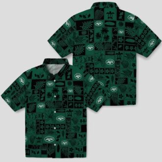 New York Jets Tropical Patchwork Hawaiian Shirt, Green Black Floral Football Fan Wear