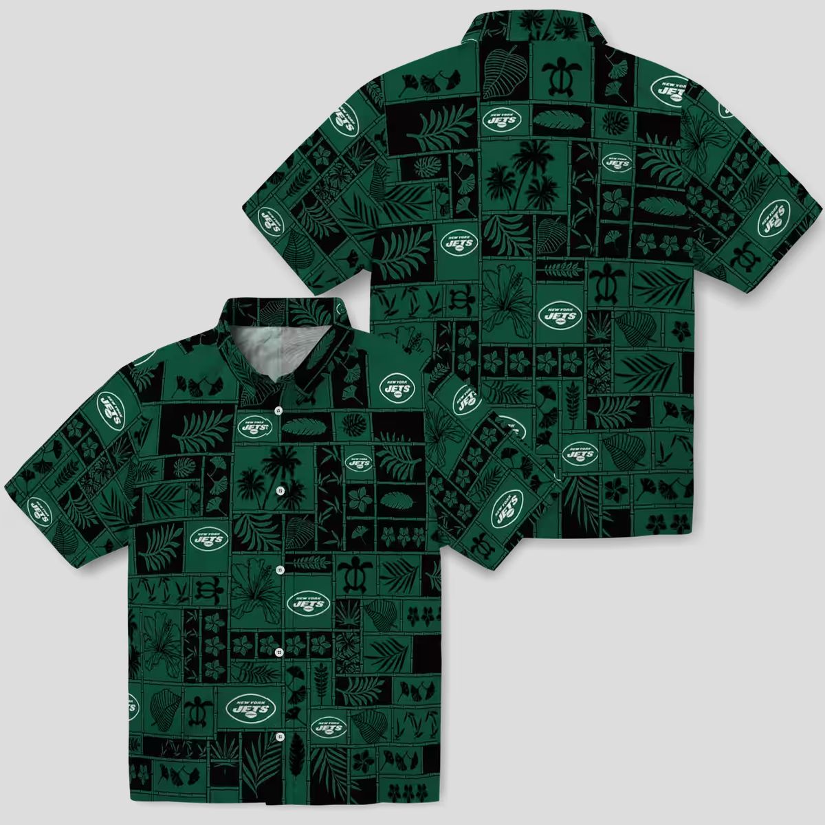 New York Jets Tropical Patchwork Hawaiian Shirt, Green Black Floral Football Fan Wear